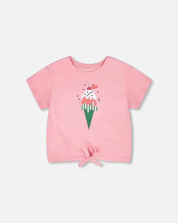 Deux Par Deux Organic Jersey T-Shirt with Tie Waist - Prism Pink