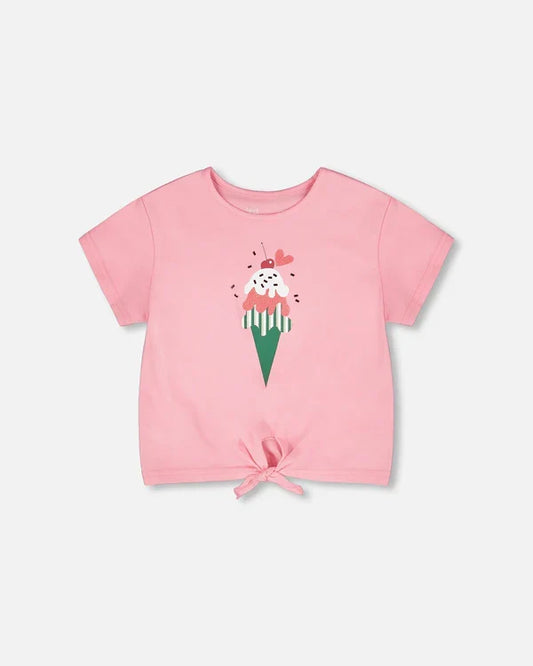 Deux Par Deux Organic Jersey T-Shirt with Tie Waist - Prism Pink