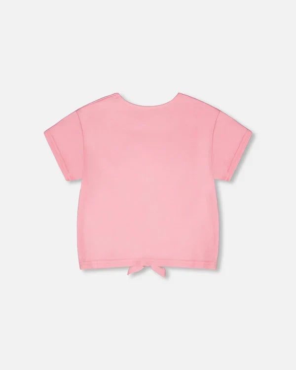 Deux Par Deux Organic Jersey T-Shirt with Tie Waist - Prism Pink