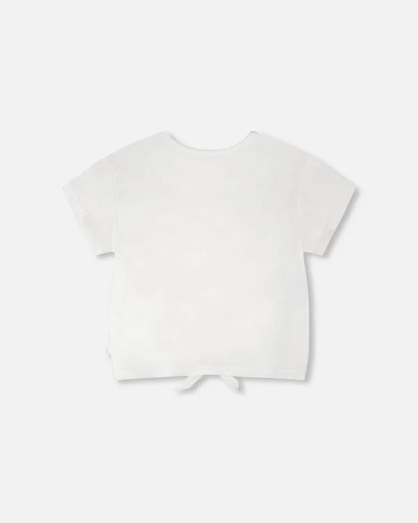 Deux Par Deux Organic Jersey T-Shirt with Tie Waist - White
