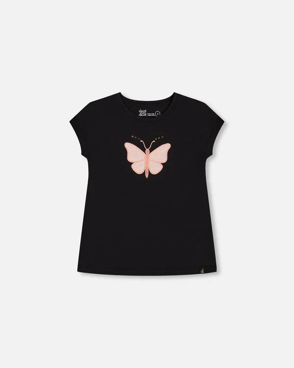 Deux Par Deux Organic Jersey Top with Applique -- Anthracite