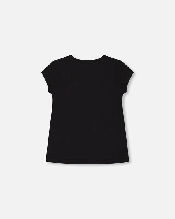 Deux Par Deux Organic Jersey Top with Applique -- Anthracite
