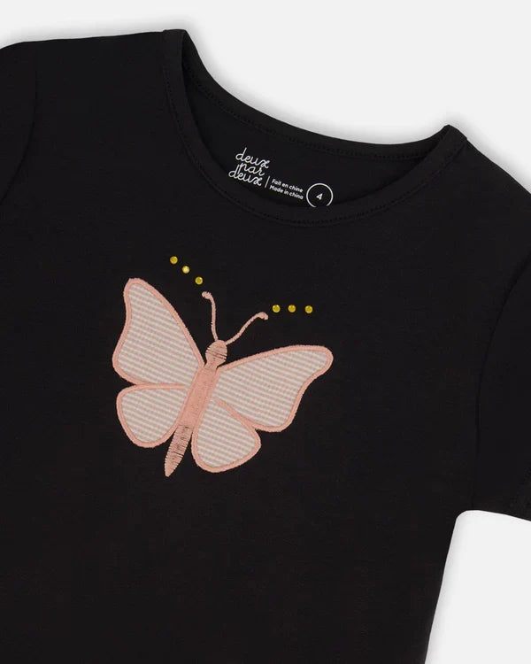Deux Par Deux Organic Jersey Top with Applique -- Anthracite