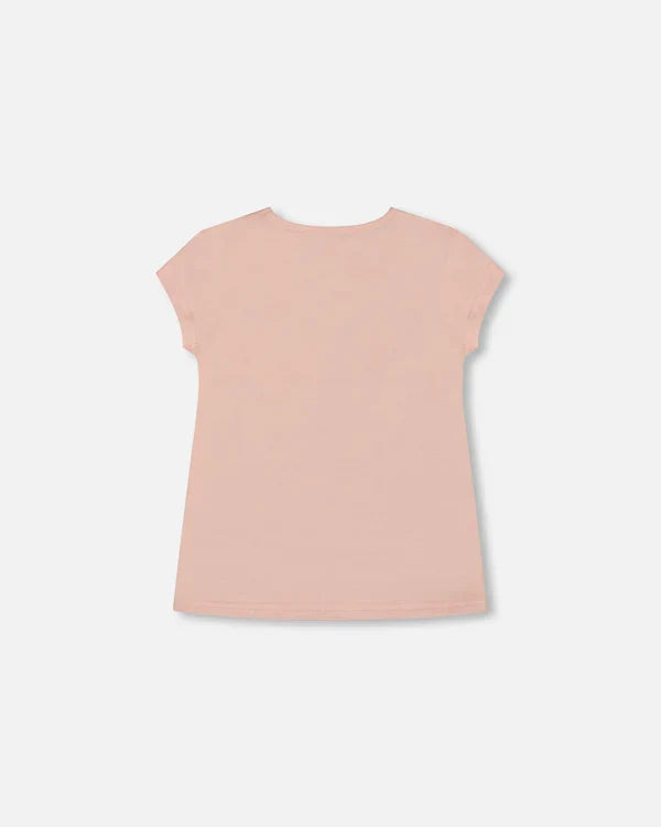 Deux Par Deux Organic Jersey Top with Applique -- Seashell Pink