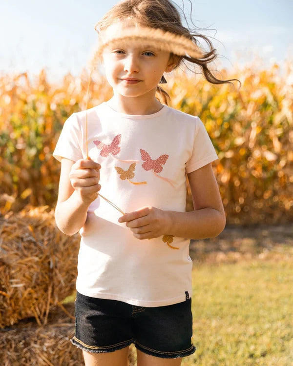 Deux Par Deux Organic Jersey Top with Applique -- Seashell Pink