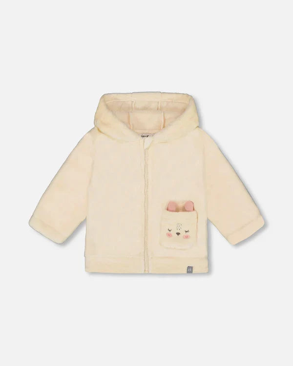 Deux Par Deux Plush Hooded Jacket - Off White