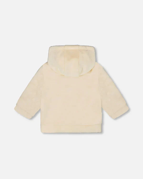 Deux Par Deux Plush Hooded Jacket - Off White