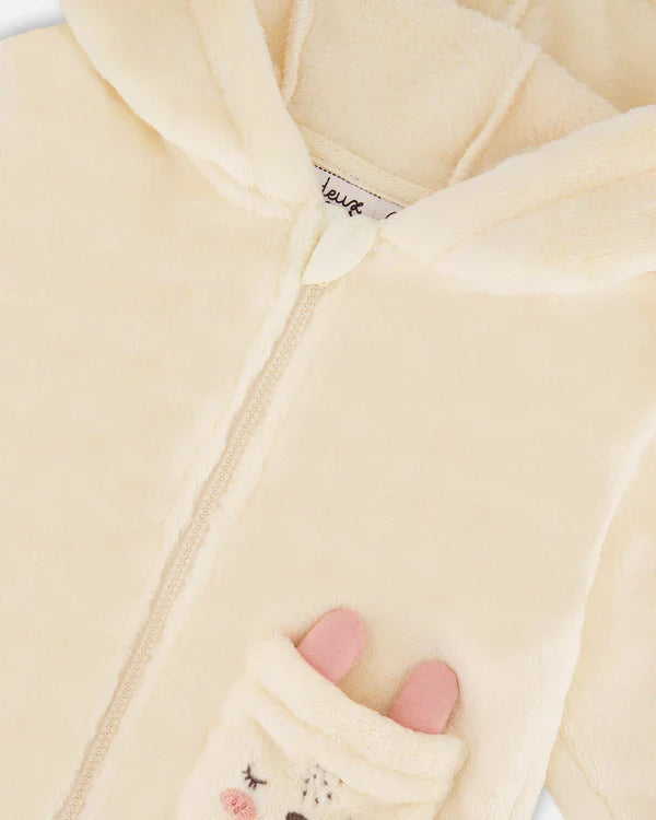 Deux Par Deux Plush Hooded Jacket - Off White