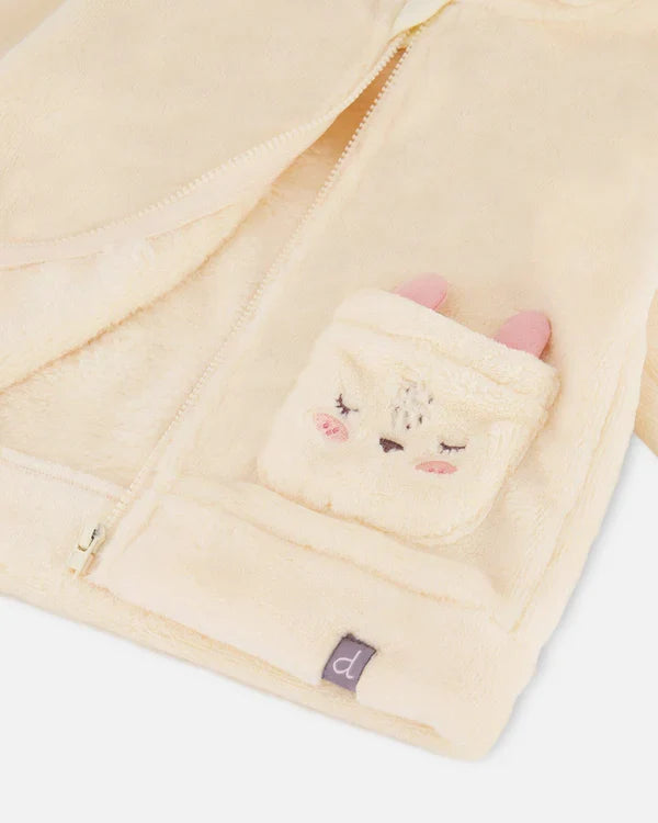 Deux Par Deux Plush Hooded Jacket - Off White