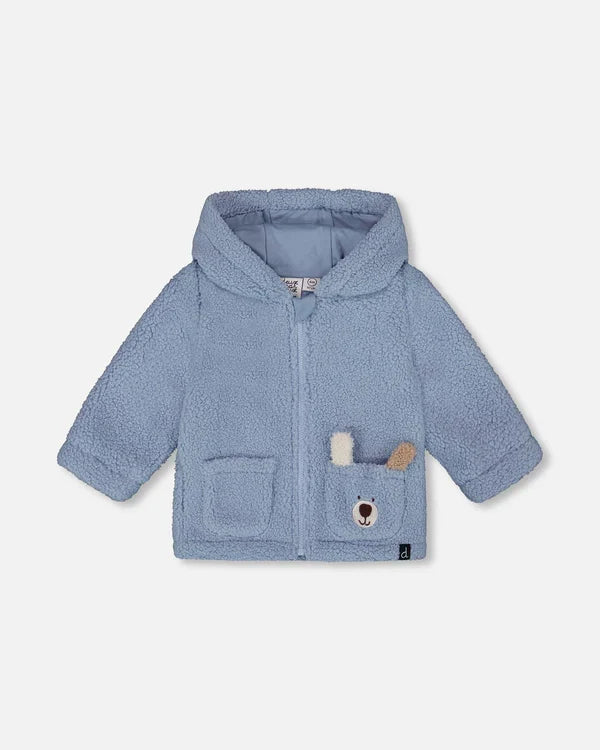 Deux Par Deux Plush Hooded Jacket - Winter Sky/Light Blue