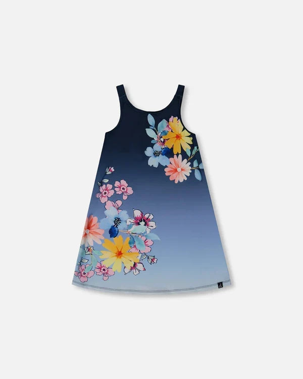 Deux Par Deux Printed Beach Dress Mood Indigo - Navy Flowers