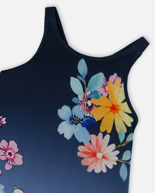 Deux Par Deux Printed Beach Dress Mood Indigo - Navy Flowers