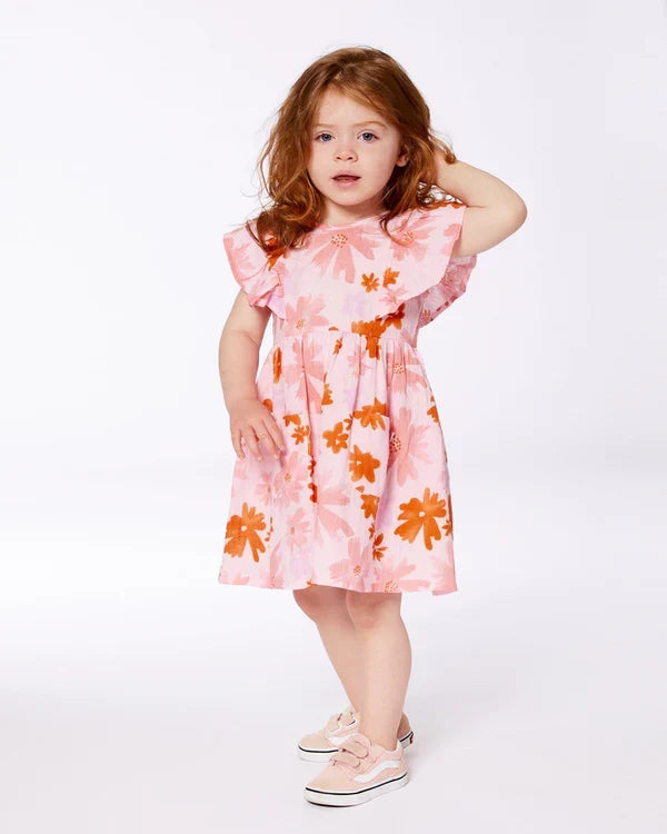 Deux Par Deux Printed Watercolor Muslin Dress - Pink And Coral Flowers