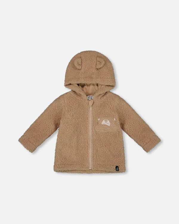 Deux Par Deux Sherpa Bear Hooded Zip Jacket - Brown