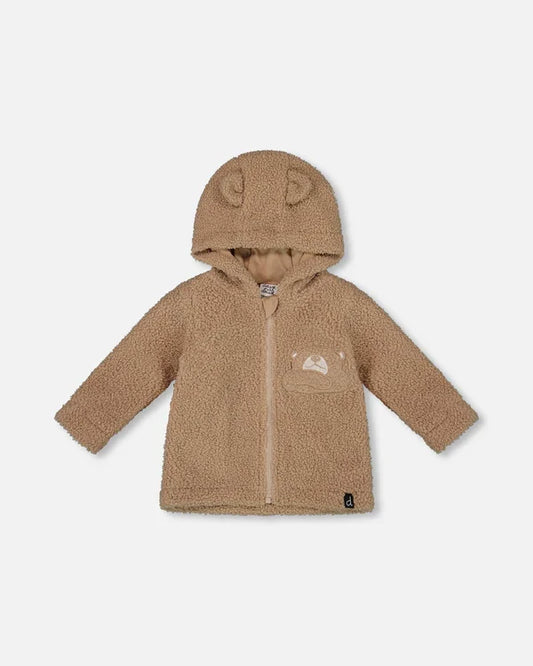 Deux Par Deux Sherpa Bear Hooded Zip Jacket - Brown
