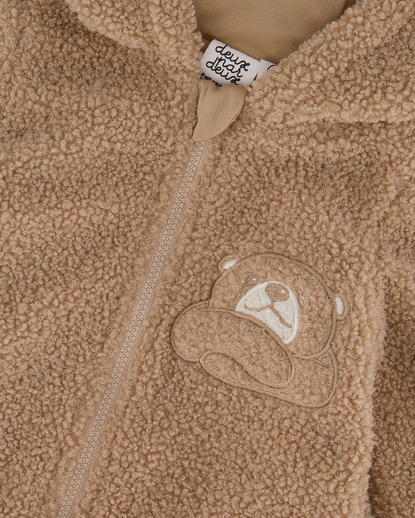 Deux Par Deux Sherpa Bear Hooded Zip Jacket - Brown