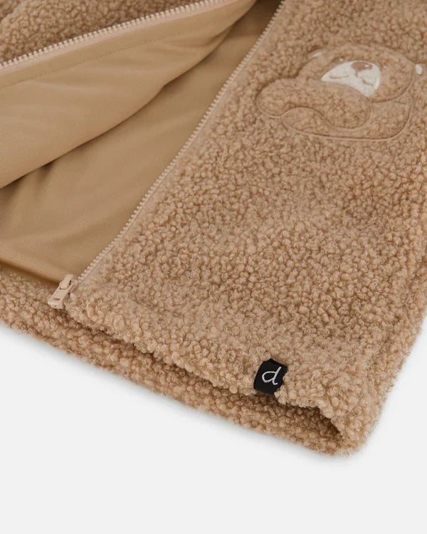 Deux Par Deux Sherpa Bear Hooded Zip Jacket - Brown
