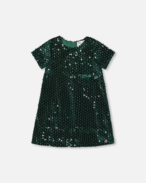 Deux Par Deux Short Sleeve Dress - June Bug Forest Green