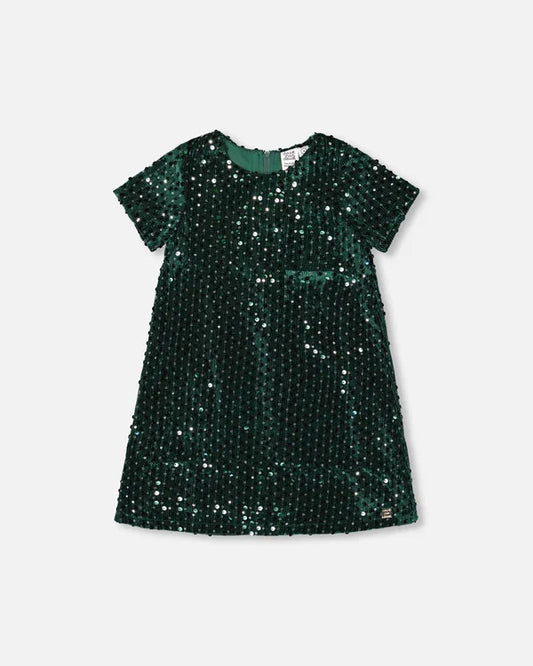 Deux Par Deux Short Sleeve Dress - June Bug Forest Green