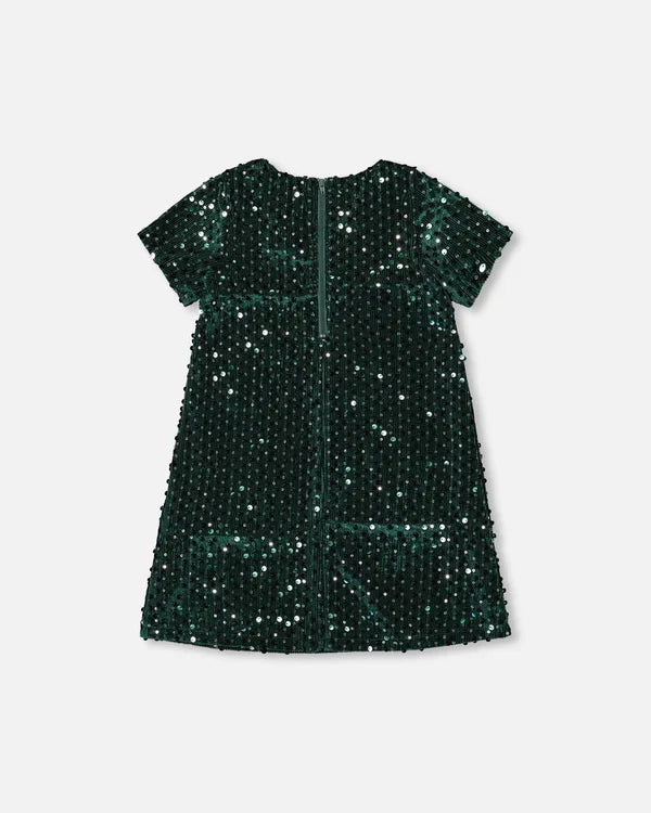 Deux Par Deux Short Sleeve Dress - June Bug Forest Green