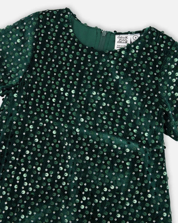 Deux Par Deux Short Sleeve Dress - June Bug Forest Green