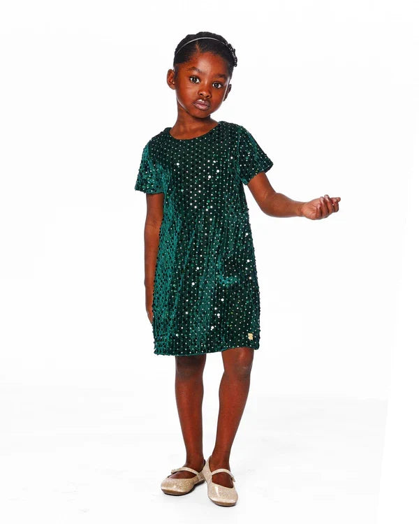 Deux Par Deux Short Sleeve Dress - June Bug Forest Green