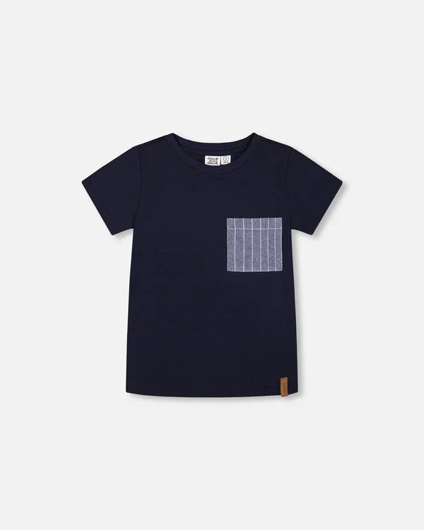 Deux Par Deux Short Sleeve T-Shirt With Chest Pocket - Navy