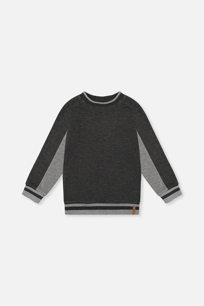 Deux Par Deux Soft Back Rib Sweater - Charcoal Mix