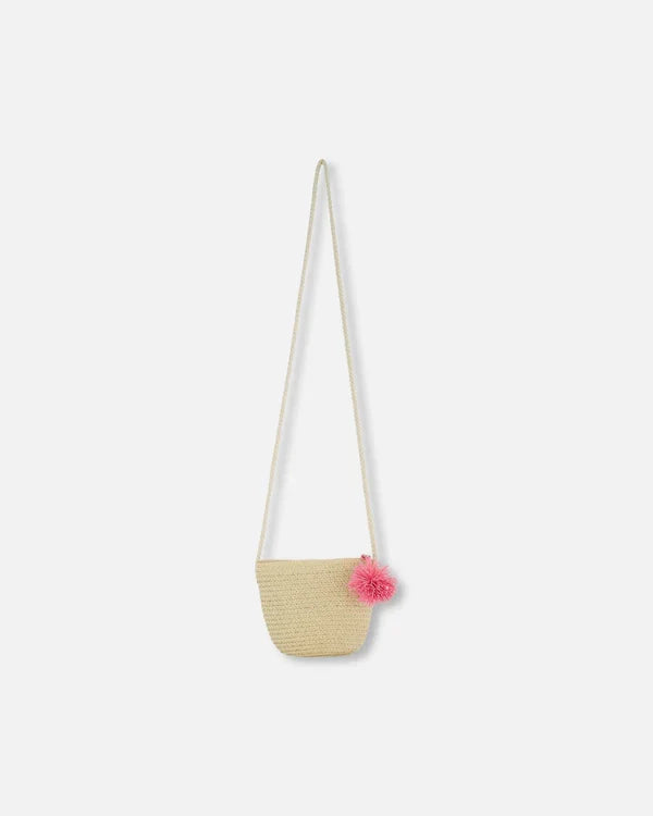 Deux Par Deux Straw Bag And Hat Set -- Straw And Pink