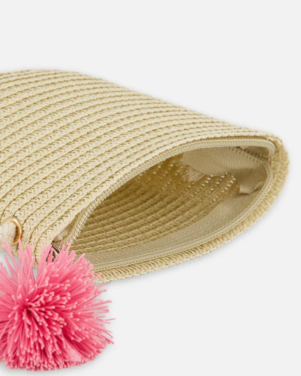 Deux Par Deux Straw Bag And Hat Set -- Straw And Pink