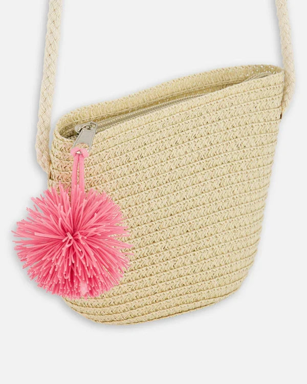 Deux Par Deux Straw Bag And Hat Set -- Straw And Pink