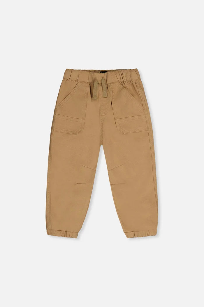Deux Par Deux Stretch Canvas Jogger Pants with Patch - Tan