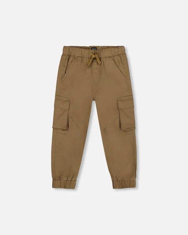 Deux Par Deux Stretch Twill Jogger with Cargo Pockets - Wood Smoke/Taupe Beige