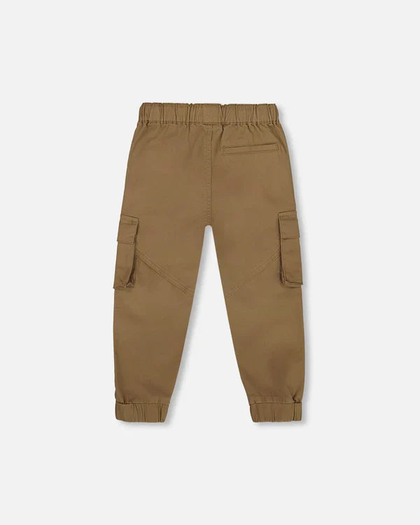 Deux Par Deux Stretch Twill Jogger with Cargo Pockets - Wood Smoke/Taupe Beige
