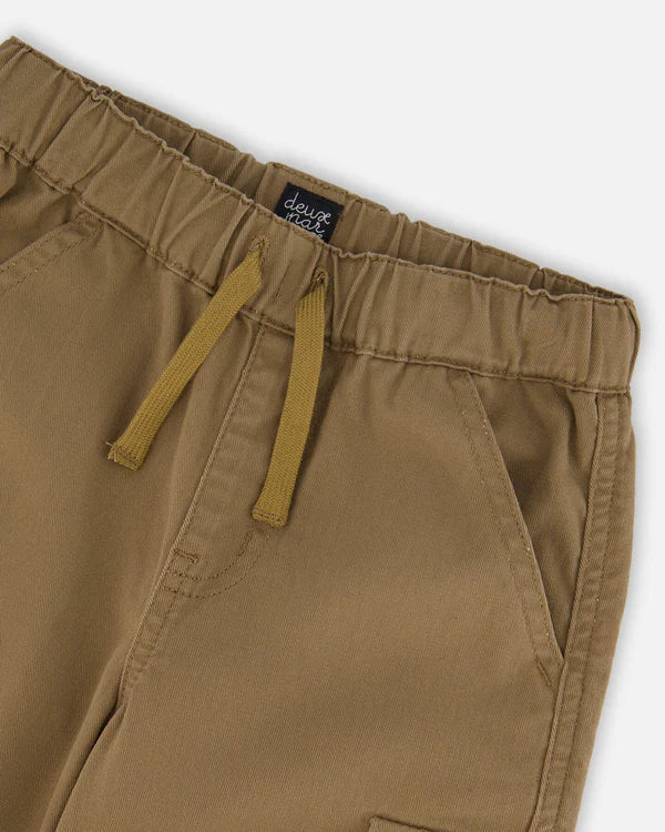 Deux Par Deux Stretch Twill Jogger with Cargo Pockets - Wood Smoke/Taupe Beige