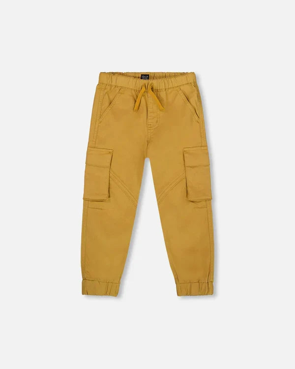 Deux Par Deux Stretch Twill Jogger with Cargo Pockets - Wood Thrush/Ocre Tan