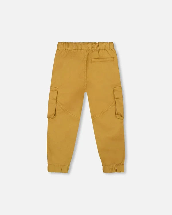 Deux Par Deux Stretch Twill Jogger with Cargo Pockets - Wood Thrush/Ocre Tan