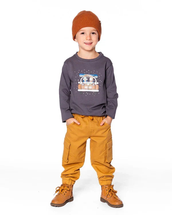 Deux Par Deux Stretch Twill Jogger with Cargo Pockets - Wood Thrush/Ocre Tan