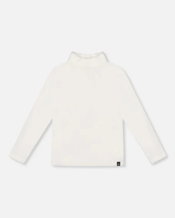 Deux Par Deux Super Soft Ribbed Mock Neck Top - Off White