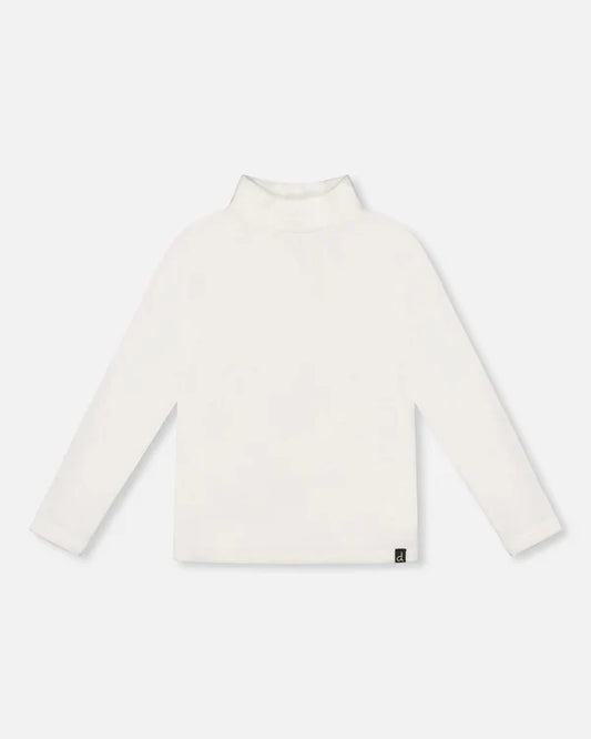 Deux Par Deux Super Soft Ribbed Mock Neck Top - Off White