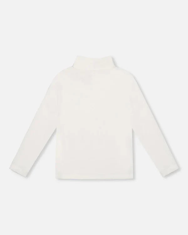 Deux Par Deux Super Soft Ribbed Mock Neck Top - Off White