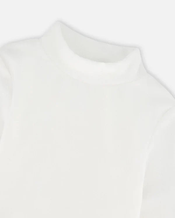 Deux Par Deux Super Soft Ribbed Mock Neck Top - Off White
