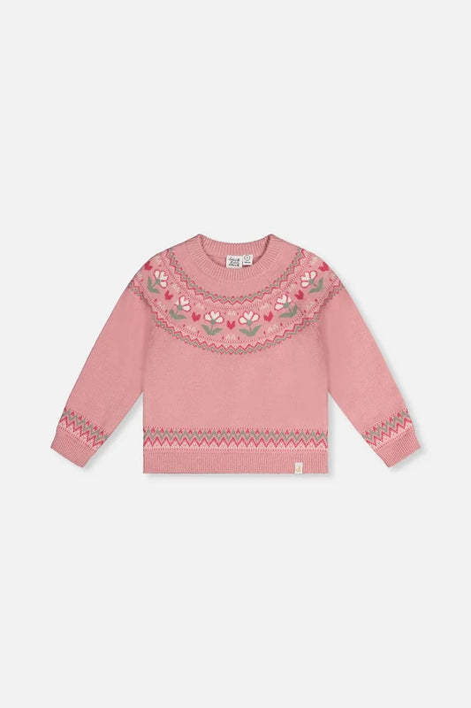 Deux Par Deux Sweater with Flower Jacquard - Pale Dusty Rose