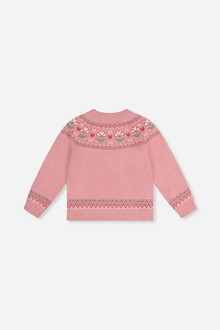 Deux Par Deux Sweater with Flower Jacquard - Pale Dusty Rose