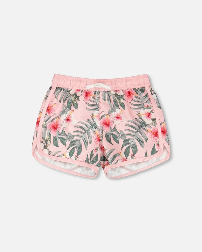 Deux Par Deux Swim Shorts - Pink Hibiscus