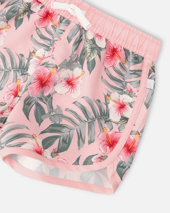Deux Par Deux Swim Shorts - Pink Hibiscus