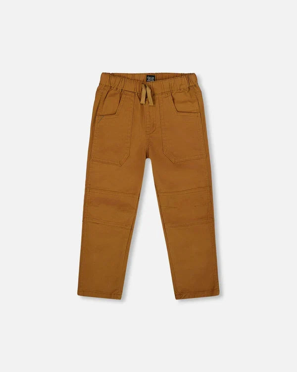 Deux Par Deux Twill Jogger Pant with Patch Pockets - Bronze Brown