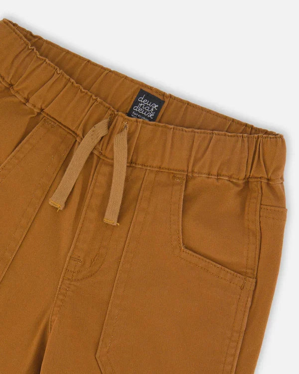 Deux Par Deux Twill Jogger Pant with Patch Pockets - Bronze Brown