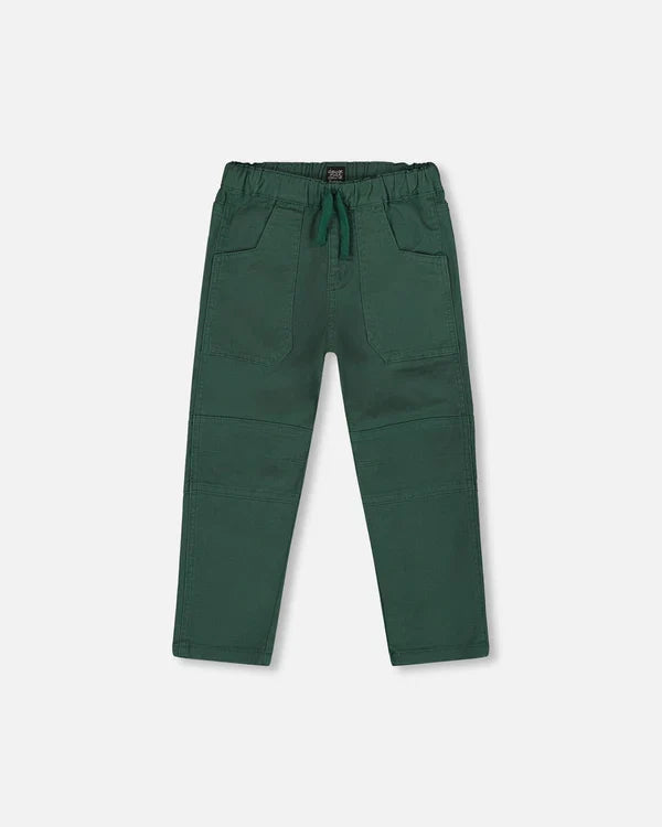 Deux Par Deux Twill Jogger Pant with Patch Pockets - Hunter/Forest Green