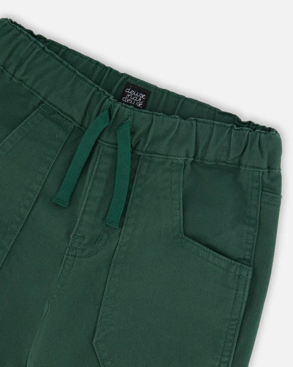 Deux Par Deux Twill Jogger Pant with Patch Pockets - Hunter/Forest Green